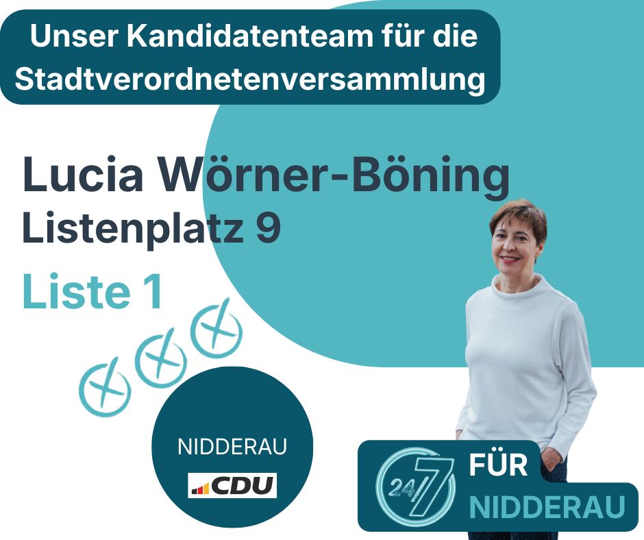 Eine starke Stimme für #Nidderau: Lucia Wörner-Böning! 🗣️✅

Ob in der Fraktionsführung oder direkt im Gespräch vor Ort – Lucia setzt sich mit Leidenschaft für unsere Stadt ein. Kompetenz auf Platz 9 der Liste 1! 🦁

Gemeinsam bringen wir Nidderau voran. 🚀

#TeamCDU #Ehrenamt