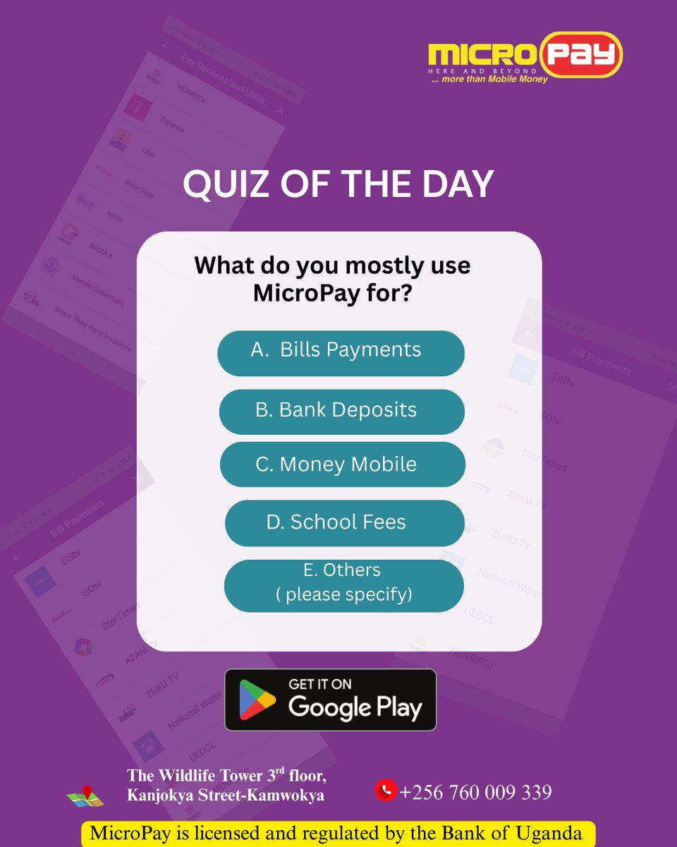 MicroPayug's tweet image. Tell us in the comments 👇
#micropay #quiz #mobilemoney #Agencybanking