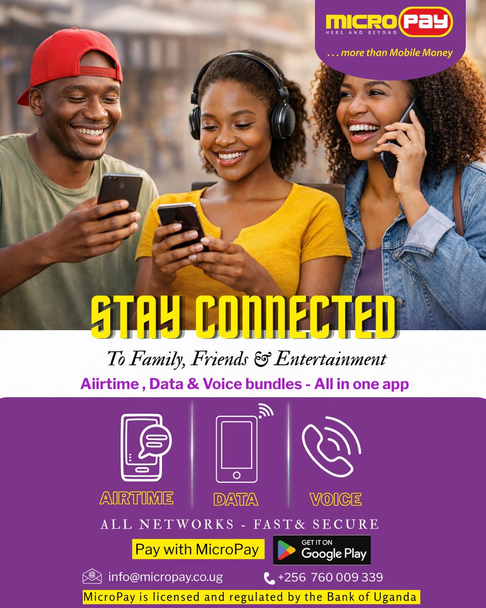 MicroPayug's tweet image. STAY CONNECTED to family, friends, and entertainment this weekend! 

Don’t let your data run out mid-scroll. Use MicroPay to buy Airtime, Voice and Data bundles for ALL networks instantly. Fast, secure and all in one app.
Top up now and keep the vibes going!
#MicroPay #TGIF