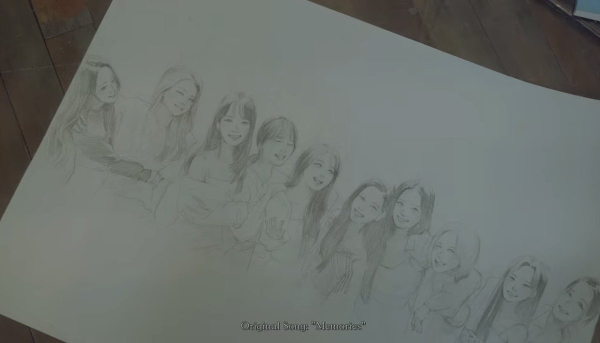 wujuwaves's tweet photo. you're telling me luda not only covered memories amazingly BUT ALSO included the members in the mv by getting all the other 9 to each handwrite a line of the rap verse AND EVEN ADDED A DRAWING OF THEM... MY TEARS? https://t.co/yuXu9g0il7