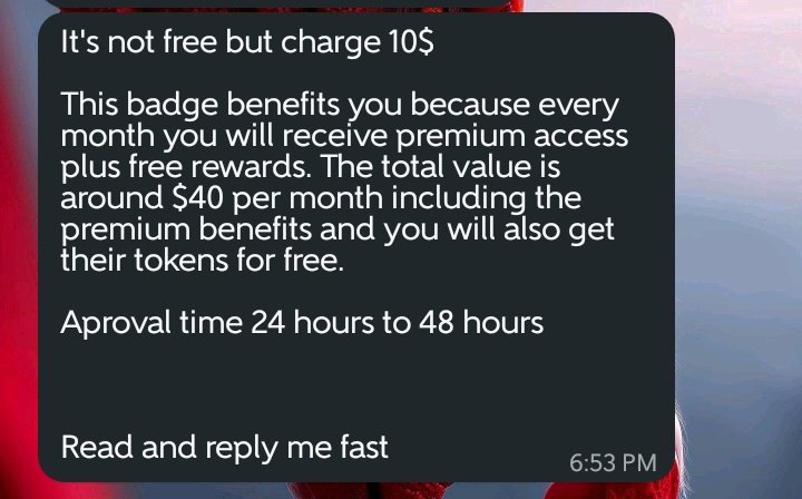 Hey <a href="/Dexari/">Dexari</a> ,this Indian account has been collecting $10 from people in your name to get them your affiliation badge 
Is the team now collecting $10 or he's just scamming people 
Please look into this