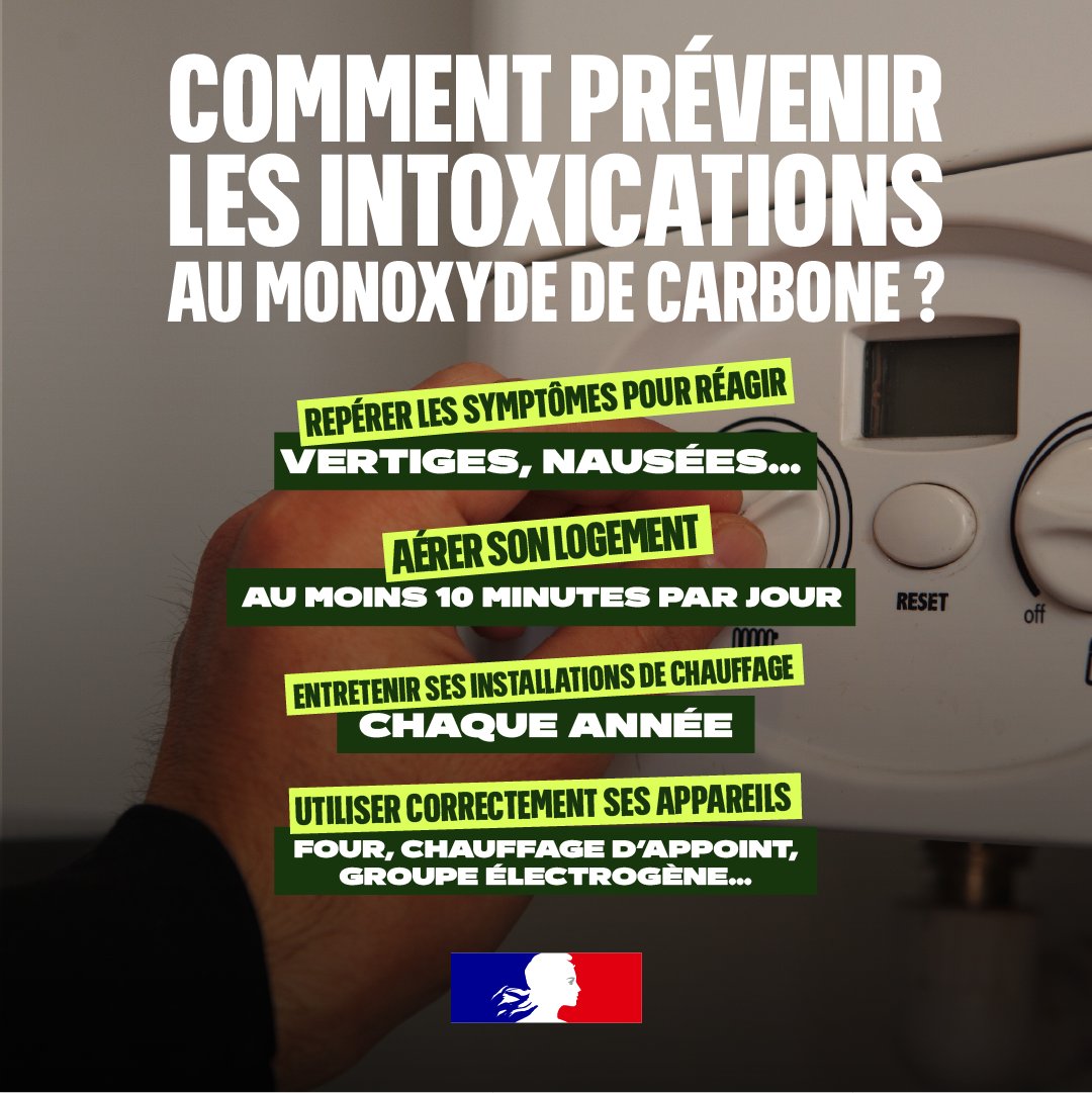PrefAquitaine33's tweet photo. #MonoxydeDeCarbone ⚠️ | Avec la baisse des températures, les risques d'intoxication au monoxyde de carbone augmentent.

Quelques gestes simples pour réduire les risques ⤵️ https://t.co/MZq0xp3oDe