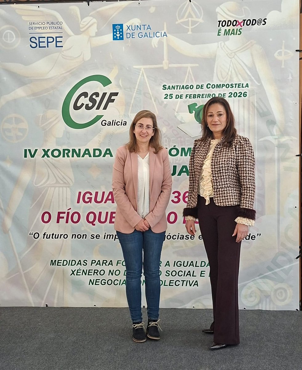 IgualdadCSIF's tweet photo. La secretaria nacional de Igualdad de CSIF participa hoy en la IV Jornada Autonómica de Igualdad de CSIF Galicia.  
100 delegados/as abordan temas fundamentales como la auditoría retributiva, corresponsabilidad y salud mental con perspectiva de género.
#TrabajandoPorLaIgualdad https://t.co/OjL9u21aqX