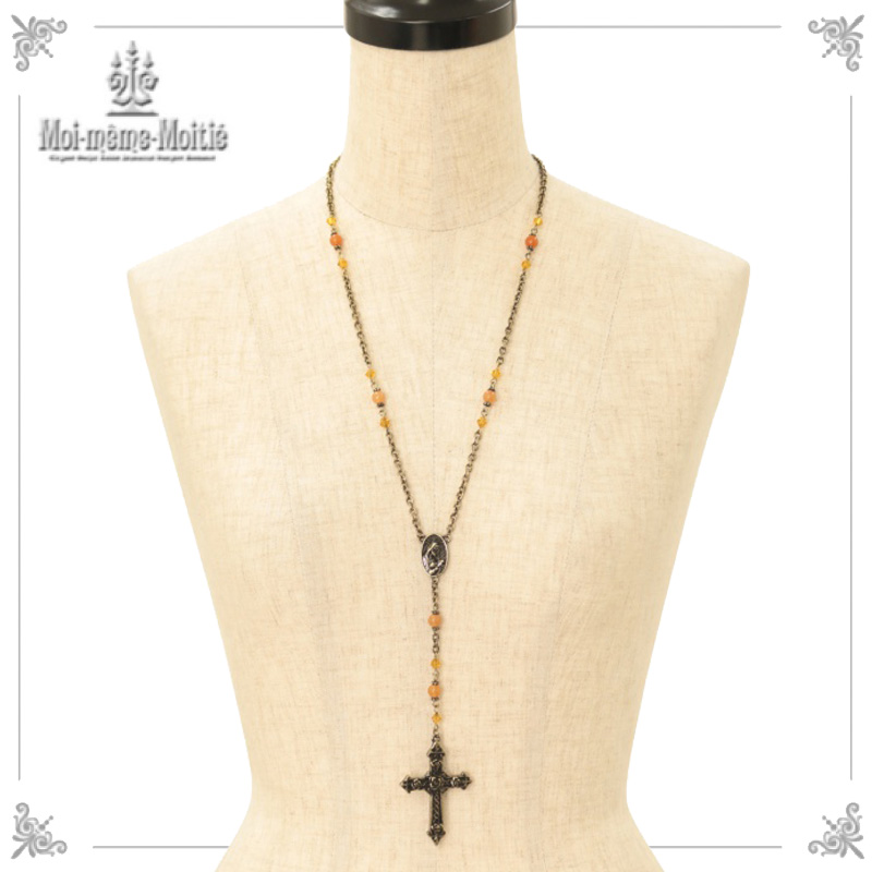 残りわずか】 ローズ十字架ロザリオネックレス(ゴールド×黄) 50％OFF