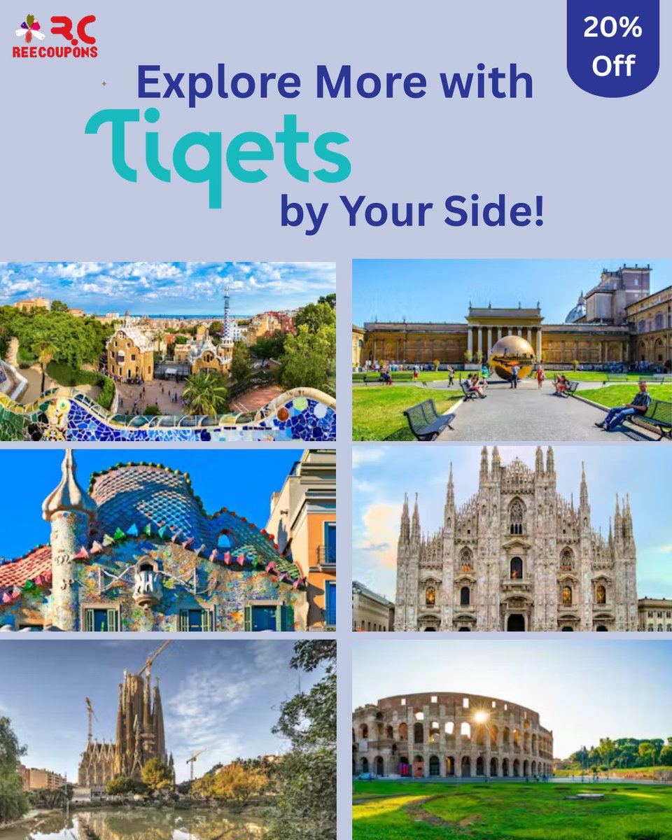 reecoupons's tweet photo. Explore More. Spend Less!
Plan your next adventure with Tiqets.
Enjoy an exclusive 20% OFF now at ReeCoupons!
Book top attractions, museums, theme parks &amp; unforgettable experiences worldwide fast, easy &amp; mobile-friendly tickets https://t.co/2eZO8I9IkT. https://t.co/SafgbNqZYm