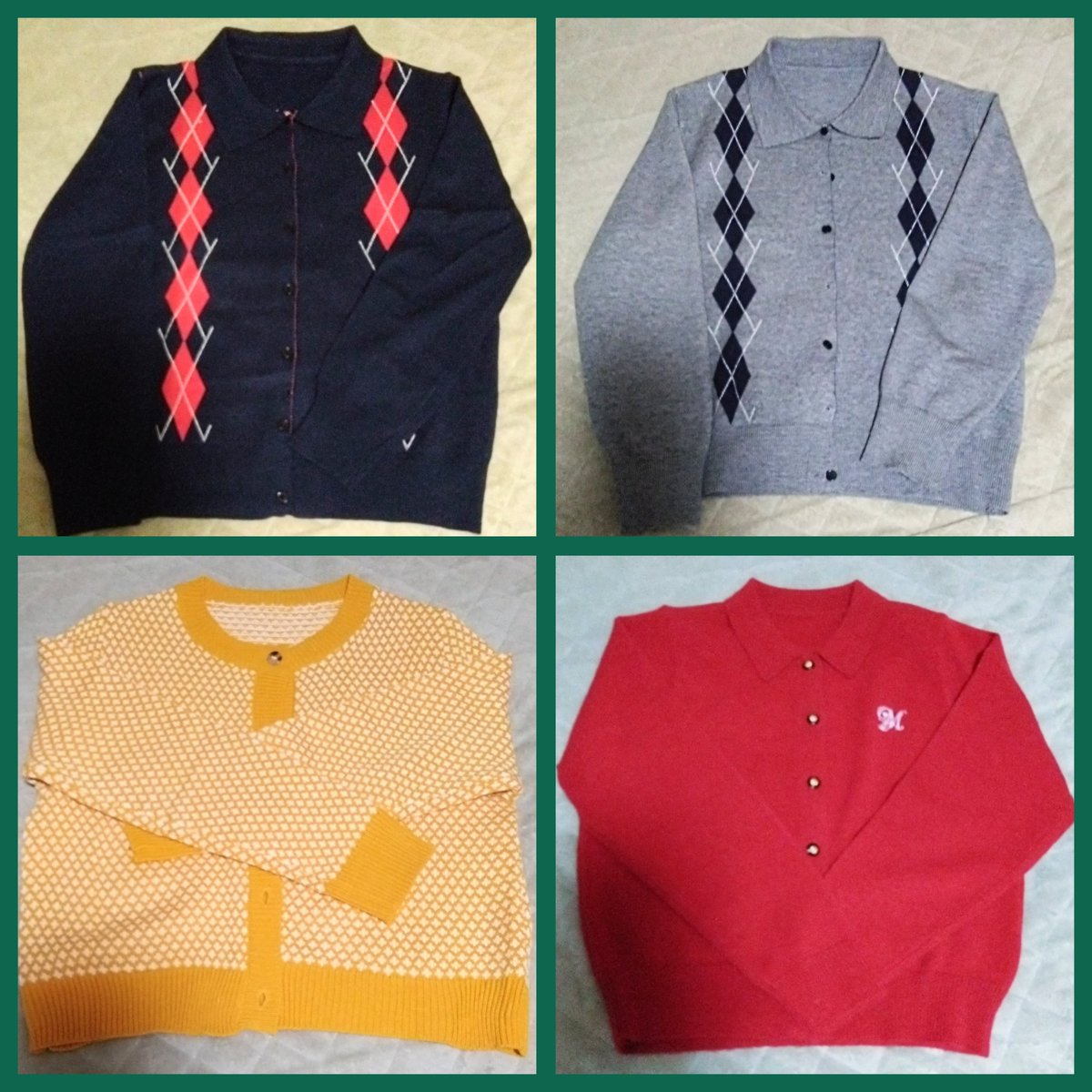 カーディガンとパンツを新調しました👩‍💻 アーガイル模様は色違い