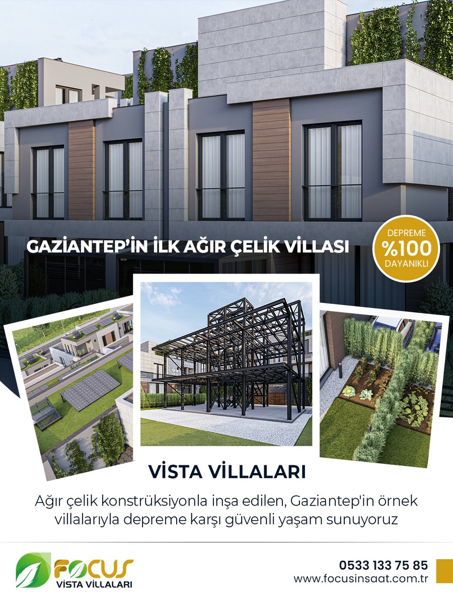 Focusinsaat's tweet photo. Ağır çelik konstrüksiyonla inşa edilen, Gaziantep'in örnek villalarıyla depreme karşı güvenli yaşam sunuyoruz.✨🎉

☎ 0533 133 75 85
📩 info@focusinsaat.com.tr
📌 https://t.co/Bnz4OLkaEY

#focusinsaat #ekolojikyasam #depremedayanıklı #ağırçelik #gaziantep https://t.co/AYgP0K9eXI