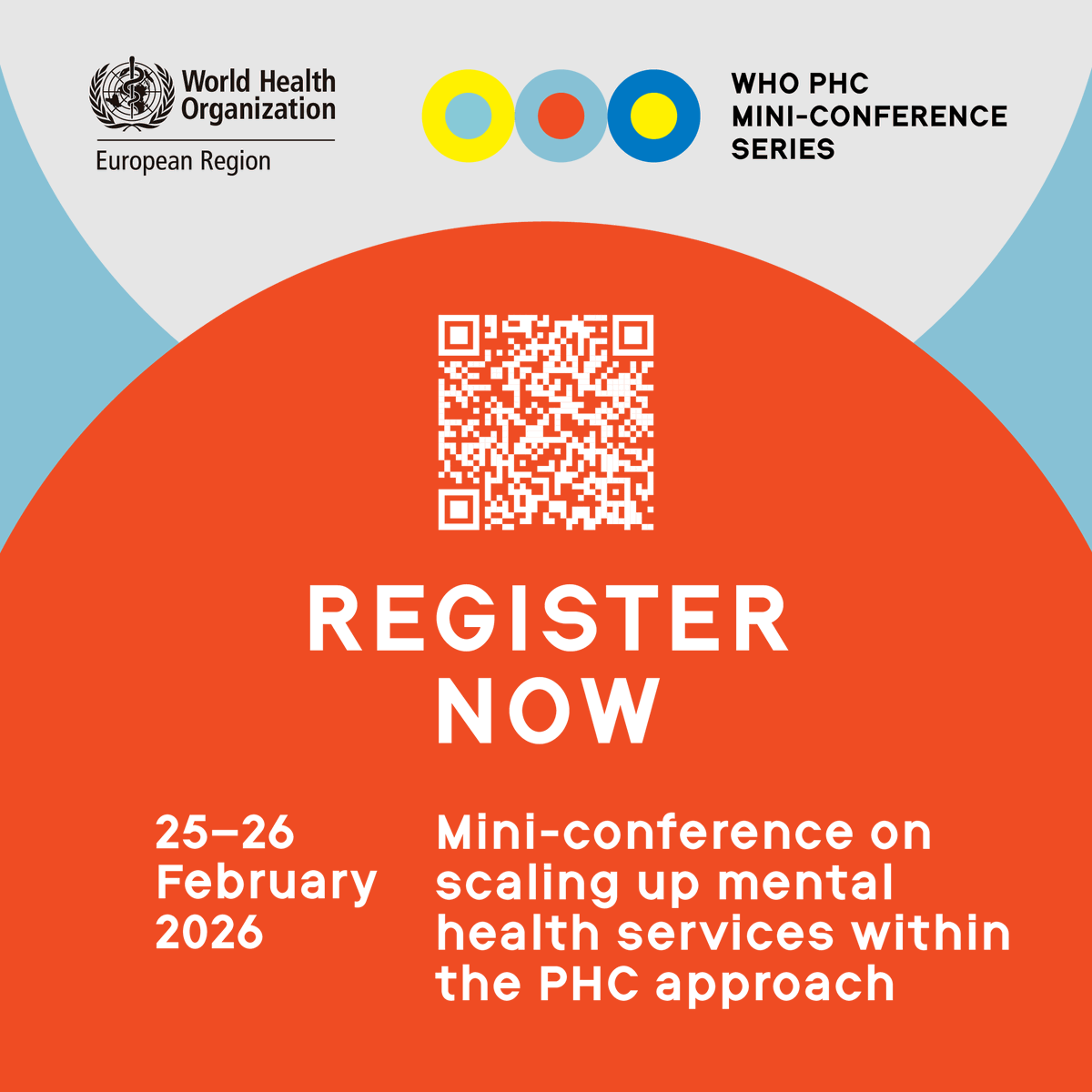 WHO_Europe's tweet image. 📢 Live in one hour!

WHO/Europe invites you to a deep-dive mini-conference on scaling up mental health services in PHC – our first major online event of 2026.

Join today: bit.ly/3ZihhZh

#PHC4UHC #MentalHealth #PHC #PrimaryHealthCare