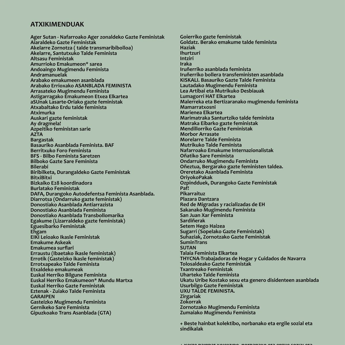 Euskal Herriko Mugimendu Feministaren izenean ez.