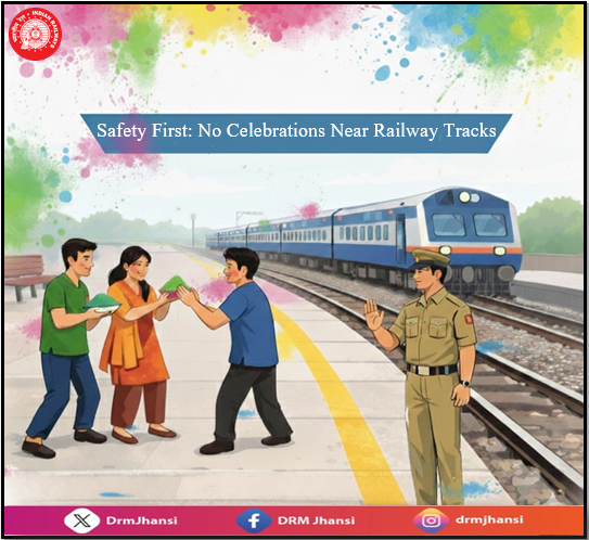 DrmJhansi's tweet image. 🎨🚆 Celebrate festivals with joy, but never at the cost of safety. Avoid playing Holi near railway tracks and always stay behind yellow line. Let’s make safety a priority this festive season! 

#RailwaySafety #TrackSafety #SafetyFirst #StayBehindTheYellowLine #FestivalSafety