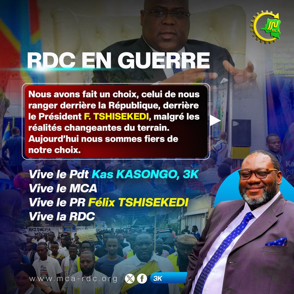 RDC EN GUERRE
Nous avons fait un choix, celui de nous ranger derrière la République, derrière le Président F. TSHISEKEDI, malgré les réalités changeantes du terrain. Aujourd'hui nous sommes fiers de notre choix.
Nous sommes les boosteurs du MCA.