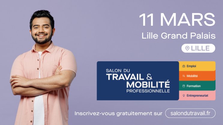Le <a href="/salondutravail/">Salon du Travail & Mobilité professionnelle</a> revient à <a href="/lillefrance/">Ville de Lille</a> : venez découvrir nos formations avec notre équipe ! 🎉
📅 19 mars 
📍 Lille - Grand Palais
🕐 9h à 17h
👉 Inscription gratuite : lille.salondutravail.fr/registration/r… 
#SalonDuTravail #emploi #formation #reconversion