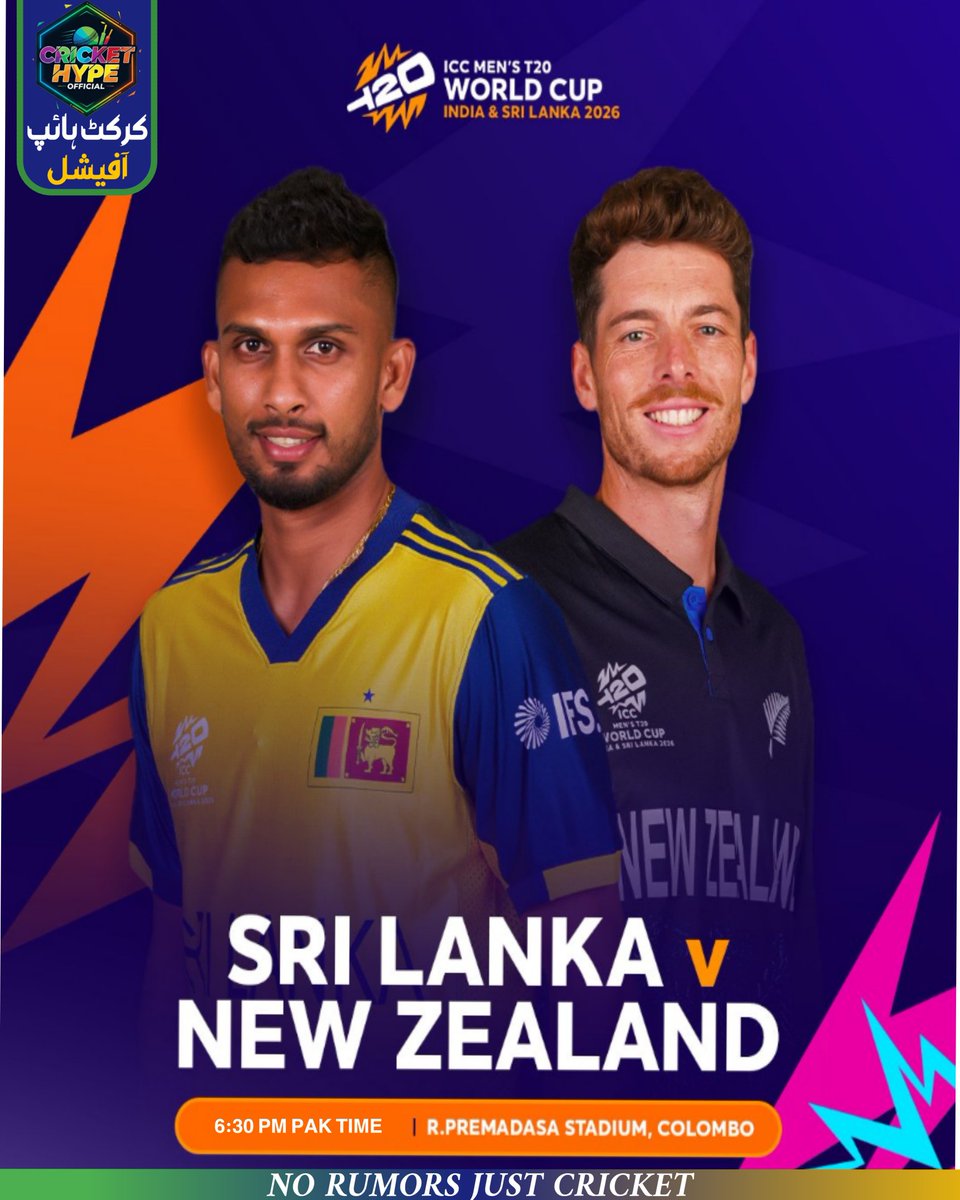 crickethypeofcl's tweet photo. سری لنکا بمقابلہ نیوزی لینڈ:
 آئی لینڈرز اور کیویز کا بڑا ٹکراؤ! 
​کولمبو کا میدان سجنے کو تیار ہے! 🌍 کیا سری لنکا اپنی ہوم گراؤنڈ پر جادو دکھا پائے گا، یا کیویز اپنی ٹھنڈی مزاجی اور شاندار کھیل سے میدان مار لیں گے؟
#T20WorldCup2026 #SLvNZ #SriLanka #BlackCaps https://t.co/co8OtfMi9Q