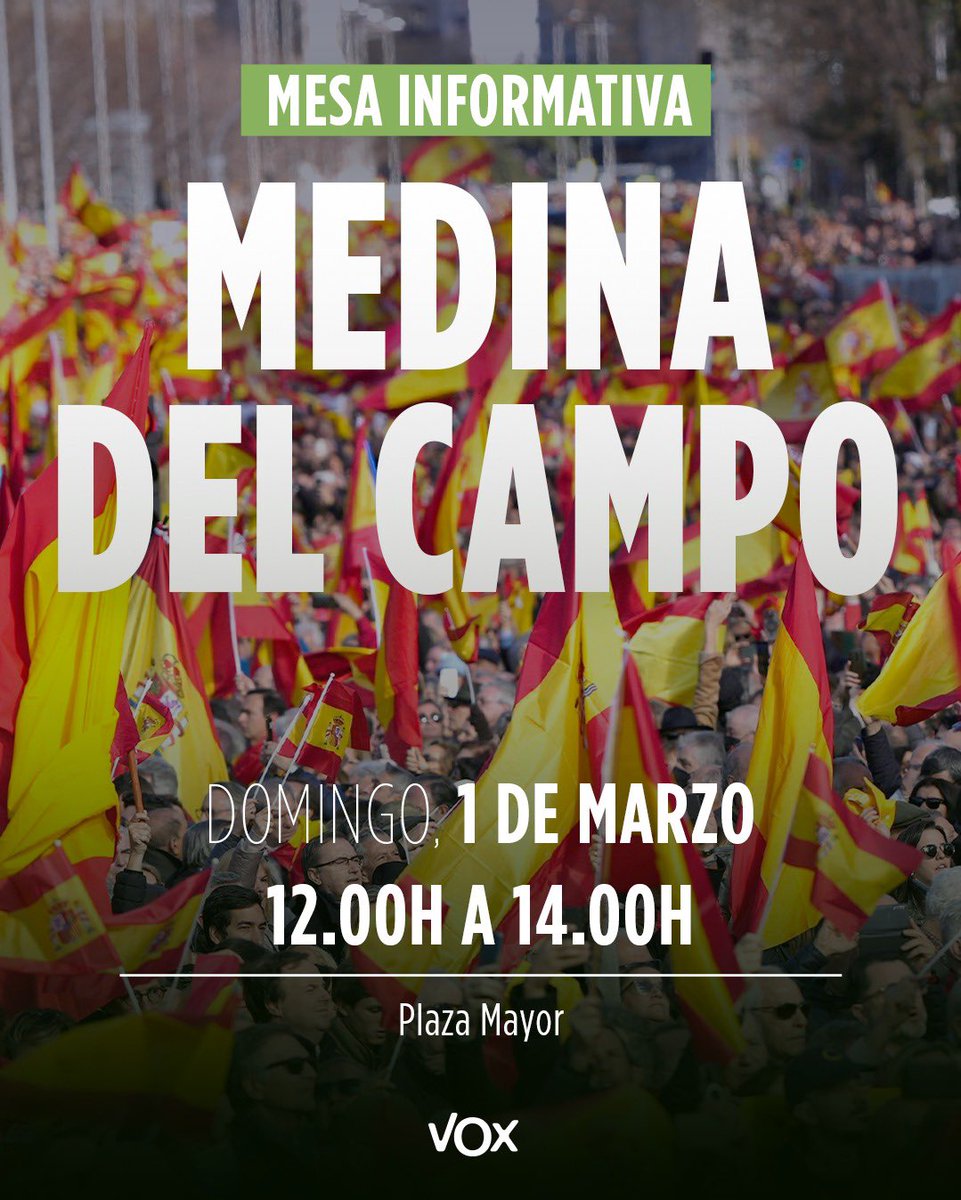 ✅ Este fin de semana continuamos con nuestras mesas informativas.

En cada barrio, en cada rincón de la provincia de Valladolid.

¡Te esperamos en Medina de Rioseco, Arroyo de la Encomienda y en Medina del Campo! 🇪🇸