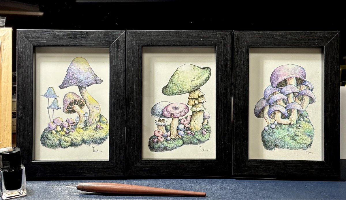 3枚並べてみた

 #ペン画 #色鉛筆 #きのこ #原画