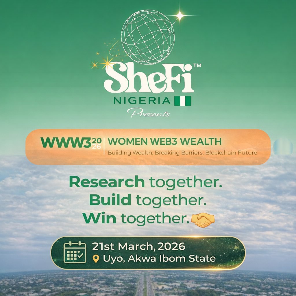 joydavid255's tweet photo. 🚀 Women in Web3, this is your moment.

@shefinigeria presents WWW3 2026 – Women Web3 Wealth 💚🇳🇬

Build wealth. Break barriers. Own your blockchain future.

📅 21st March, 2026
📍 Uyo, Akwa Ibom

Don’t miss this. Register now: https://t.co/JXX84Gud6p https://t.co/5DF78YdgAJ