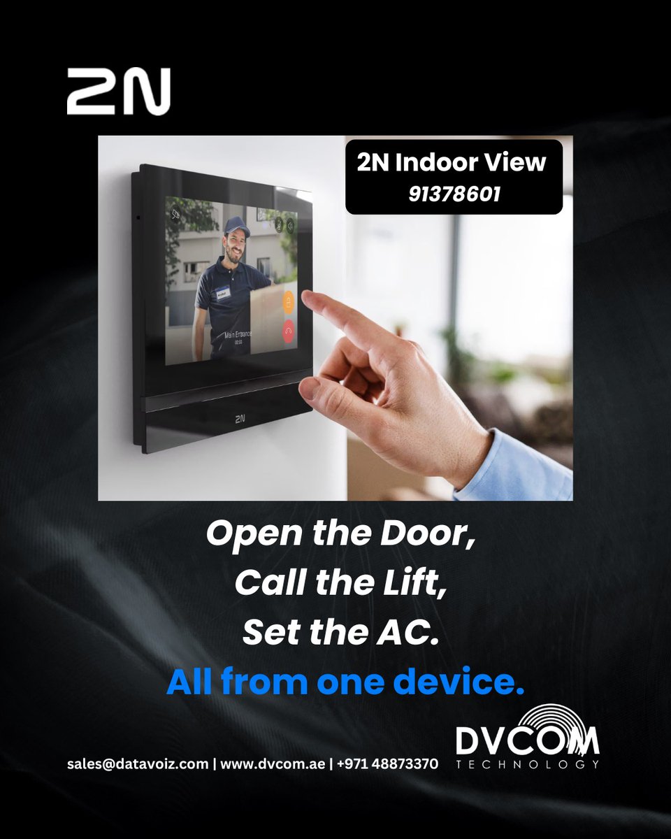 DvcomTechnology's tweet image. A doorbell that only rings? Nope. 

The #2N Indoor View lets you see visitors in HD, unlock doors, call the lift &amp;amp; integrate with smart systems. Upgrade with #DVCOM. Contact us now-

📞 +971 4887 3370
🌐 dvcom.ae
#DVCOMTechnology #2N #SmartBuilding #AccessControl