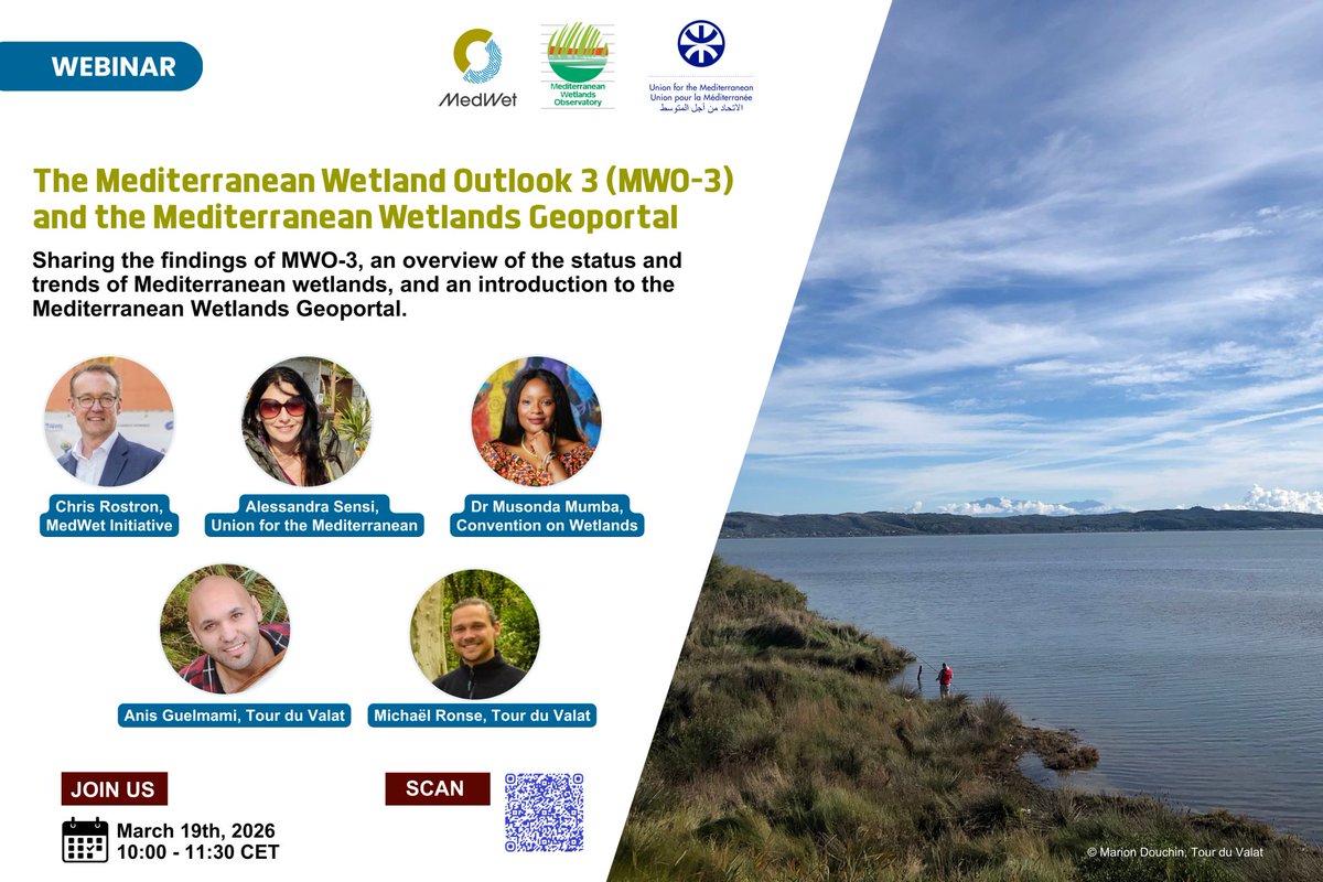 #WetlandsWednesday: Save the date for the webinar on the Mediterranean Wetland Outlook 3 and the Mediterranean Wetlands Geoportal.

Date: 1️⃣9️⃣ March 2026

Details: ➡️ medwet.org/save-the-date-…