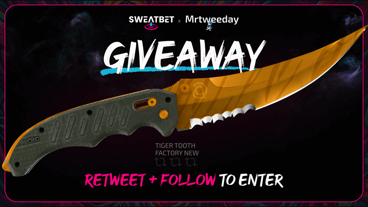 Another one 🤝
I'm giving away a ~$250 Flip Knife Tiger Tooth (FN) with
<a href="/sweatbetio/">SweatBet | CS2 & Dota 2 PvP Betting</a>

To enter: 
✅ Follow <a href="/sweatbetio/">SweatBet | CS2 & Dota 2 PvP Betting</a> + <a href="/Mrtweeday/">tweeday</a>
✅ Like &amp; RT this post

Winner announced again in 14 days from now.
GLHF 🙏