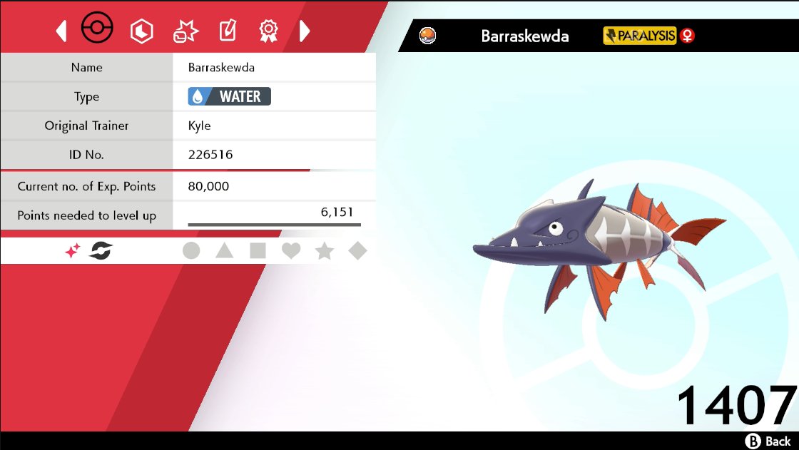 GamerDrippy's tweet photo. Shiny Barraskewda after 1407 encounters in Shield. Shiny livingdex 979/1080 https://t.co/nz6CbOBfnB