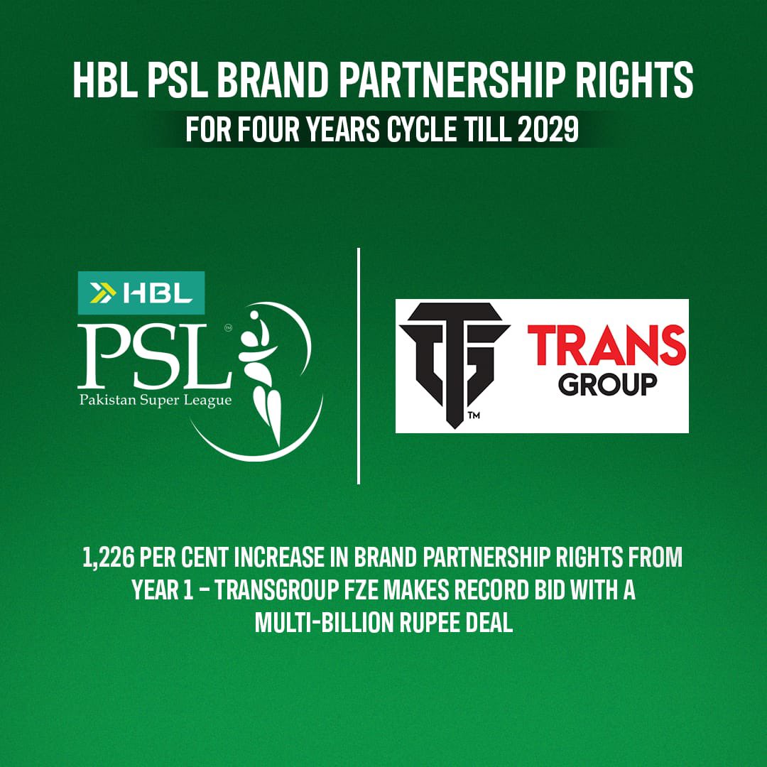 Dish_Sport_Live's tweet photo. HBL PSL Brand Partnership Rights enter the New Era with hitting a Historic High
β’1,226 per cent increase in Brand Partnership Rights from Year 1 β TransGroup FZE makes record Bid with a Multi-Billion Rupee deal
++
@salnaseer #TransGroup #PSLNewEra
Follow @Dish_Sport_Live https://t.co/bvT3fPfbv4