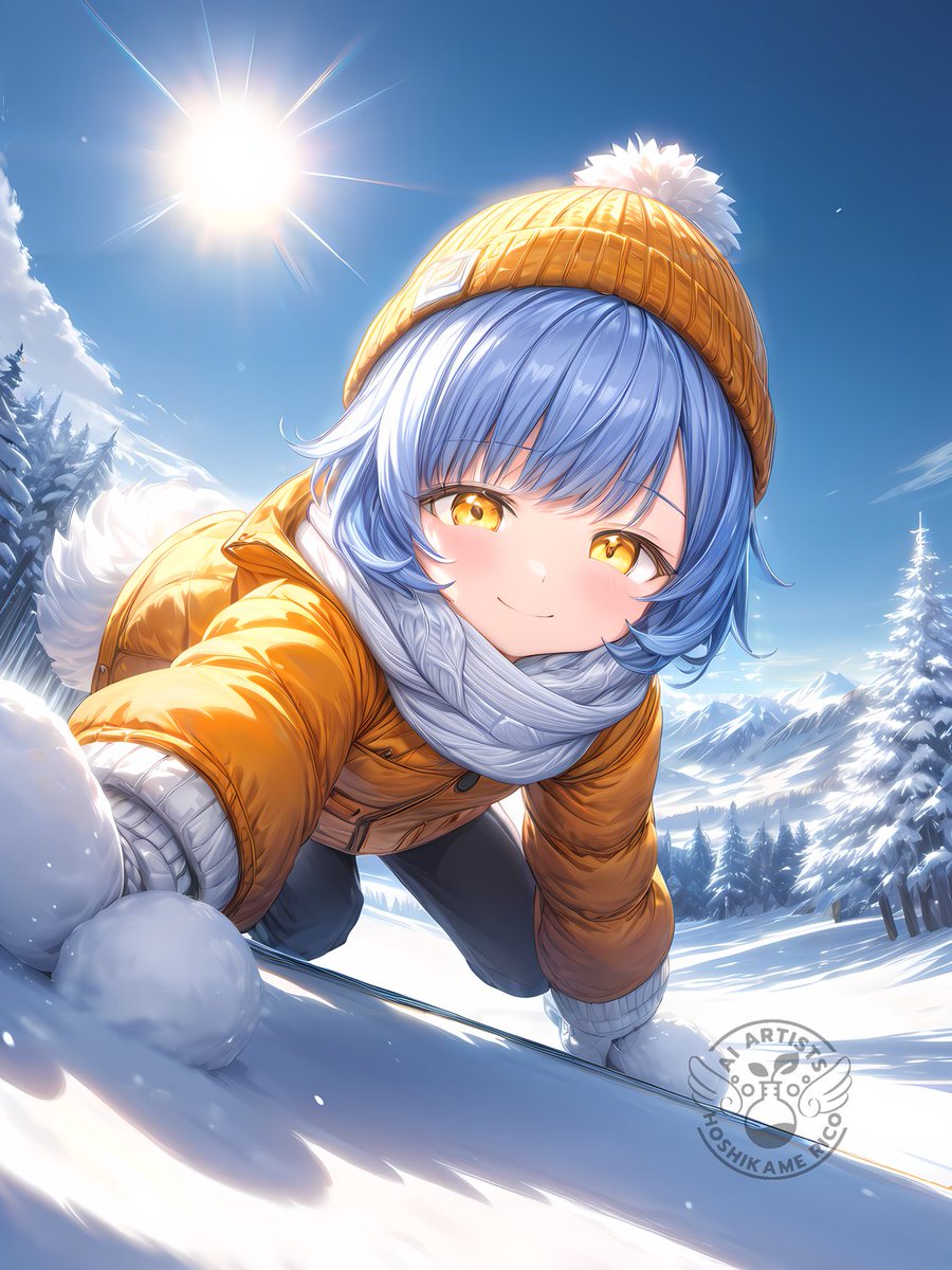 雪遊びしちゃった！❄️寒くない？一緒に温まろうよ。雪の中の私、どうかな？
タップしてね！
#AIart 
#可愛いAIイラスト