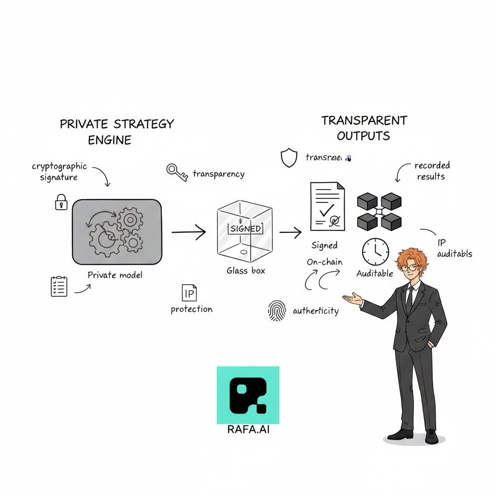 gRafa 🫶

There’s a real tension in AI finance. Investors want transparency. Strategists want to protect their models.
<a href="/RAFA_AI/">RAFA Finance</a>  is built around balancing those two forces instead of choosing one side. The model itself runs off-chain.

Its architecture, training data, and
