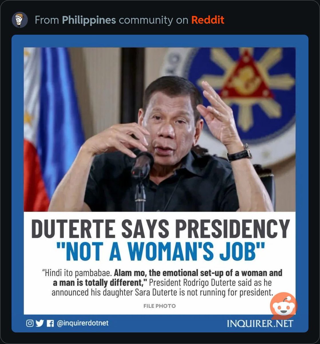 dainndan's tweet photo. @fredgruiz @ALTiWantTFC Kuys, ang daming posts na kita nakikita. Gets naman yung point mo. Kaso pano yan wala naman bayag si Inday kasi babae siya. Pano yan hindi siya pwede sabi ng tatay? 

So Lalaki ba si Sara kaya iboboto mo? https://t.co/7m27fkUGTC