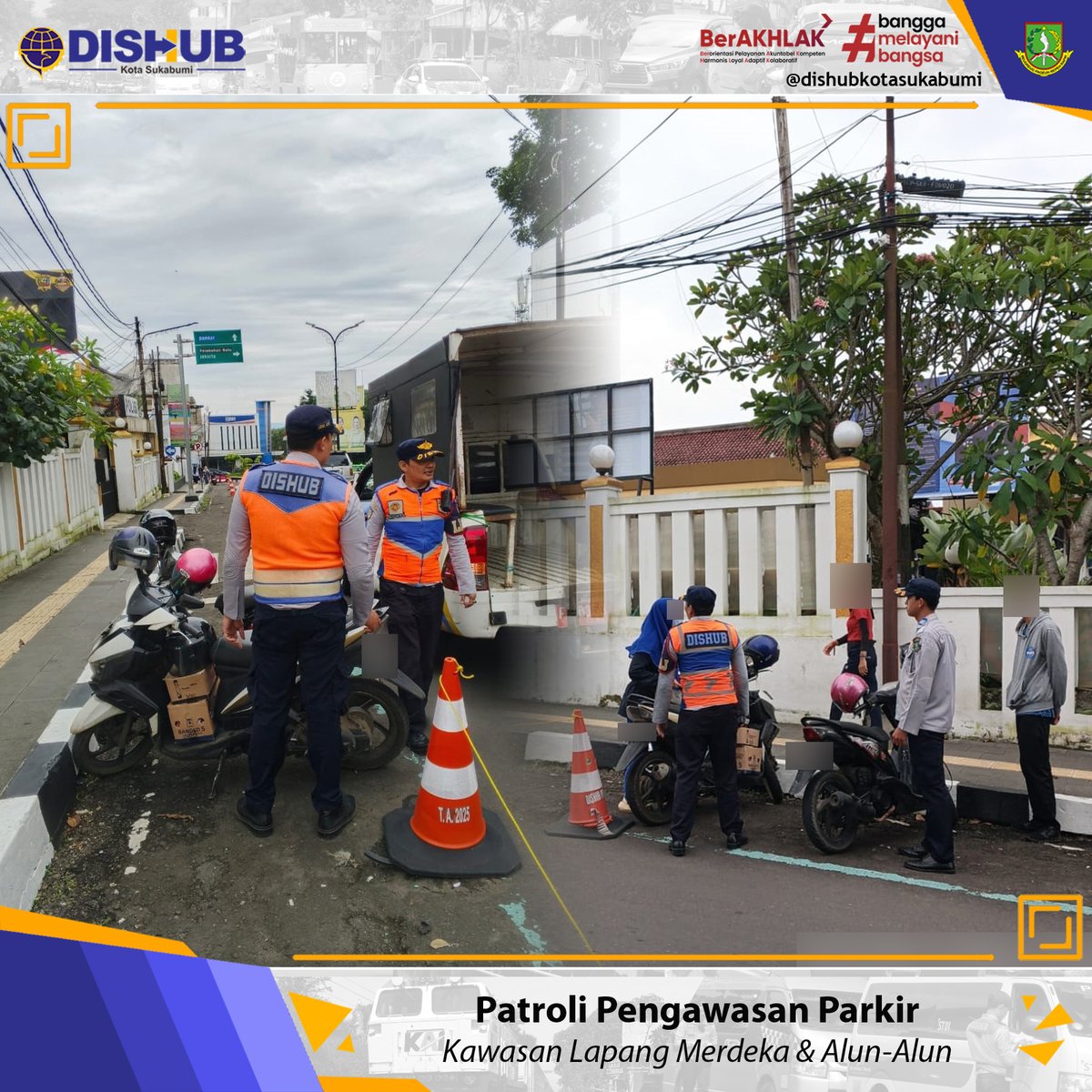 DISHUBKOTSI's tweet photo. Patroli Pengawasan Parkir Hari ini (18/02/2026) di seputar Kawasan Lapang Merdeka &amp; Alun-Alun Kota Sukabumi.

@Pemkot_Sukabumi 
@dishub_jabar https://t.co/TdE71i75sj
