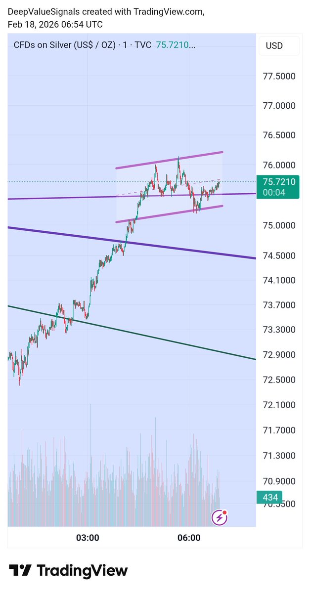 $GOLD &amp; (especially) $SILVER waking up nicely this morning..

On silver we’re still trading inside the same structure: 71–72 is the key support I highlighted in yesterday’s bigger-picture outlook, and above that we’re grinding into three resistance bands, with 80–81 the one that