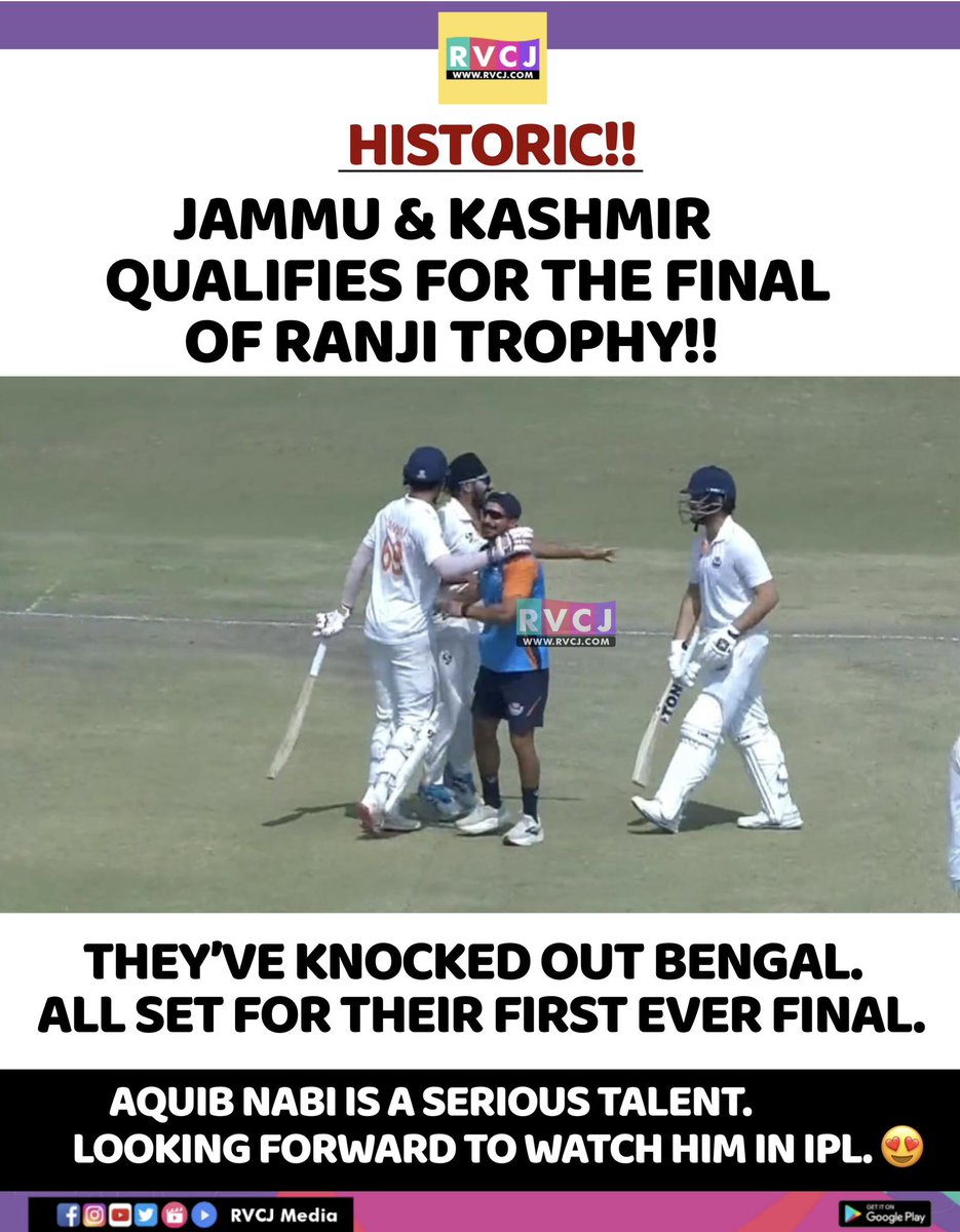 RVCJ_FB's tweet photo. Jammu &amp; Kashmir qualifies for the final of Ranji Trophy https://t.co/0sSAisKVii