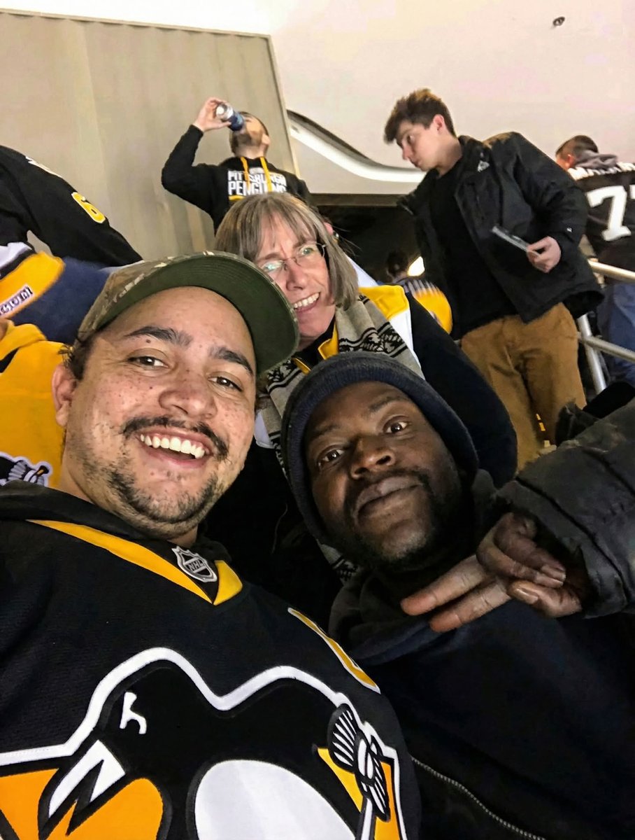 I went to the Pens game last Friday and had an extra ticket. After not being able to find anyone to go, I went to the game by myself. Walking to the game, I had a homeless man ask me for money. I told him I didn't have any, but if he wanted, he could go to the game and get out of
