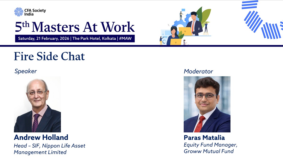 CFASocietyIndia's tweet photo. Be part of an engaging fire side chat featuring Andrew Holland in conversation with Paras Matalia at the 5th Masters At Work, Kolkata.

📍The Park Hotel, Kolkata
📅21 February 2026

Don’t miss this opportunity to gain insights from seasoned market leaders: https://t.co/0f7oEY4RHp https://t.co/ggij5G4A1y