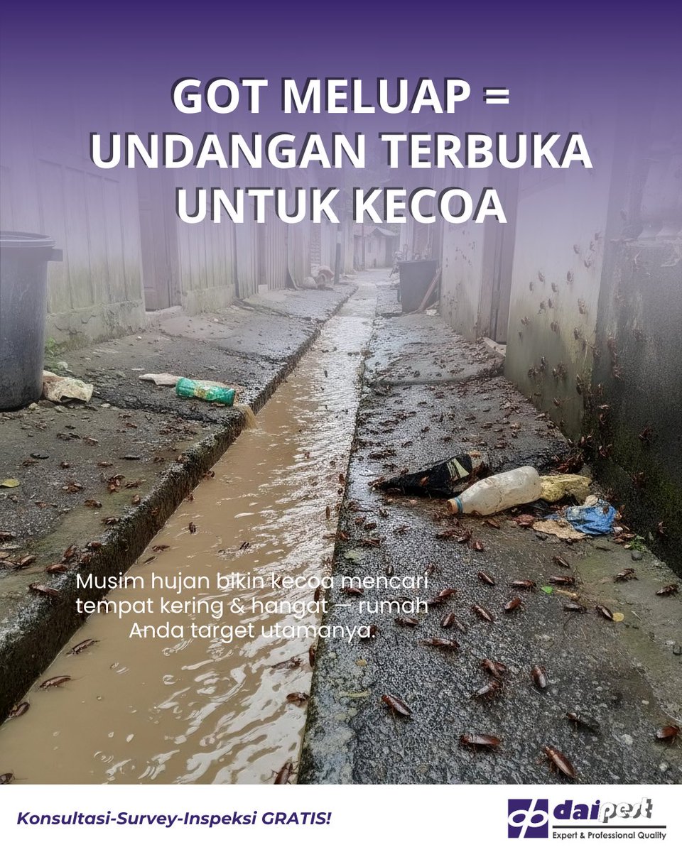 daipest's tweet photo. Got meluap?
Kecoa: “Wah rumah baru!” 🪳😱

Bersihkan saluran air &amp; lakukan pest control sebelum terlambat 💪

#Kecoa #PestControl https://t.co/Lh1yfJeHmU