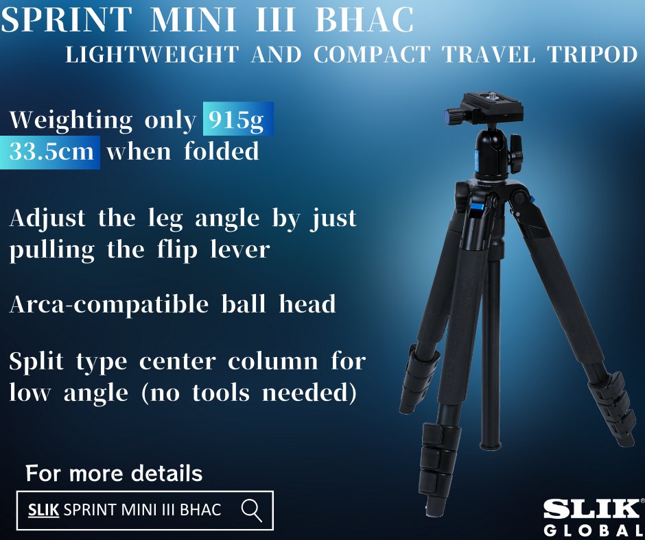 SLIKGlobal's tweet photo. Sprint Mini III BHAC is a a compact and lightweight tripods. Only weighting 915g with a compact size of 33.5cm.

For more information: https://t.co/JQ6HKYFJgz

#lightweighttripod #tripod #sliktripod #traveltripod #trepied #stativ https://t.co/qZr4th50o8
