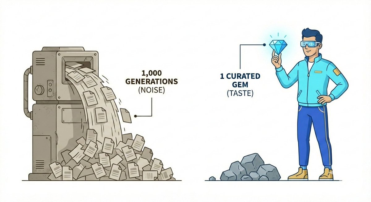 julzweb3's tweet image. AI can generate 1,000 assets in a minute.

But it cannot tell you which one will emotionally connect with a human.

technical skill is fast and cheap.

"Taste" is expensive.
Don't just generate. Curate. 👁️