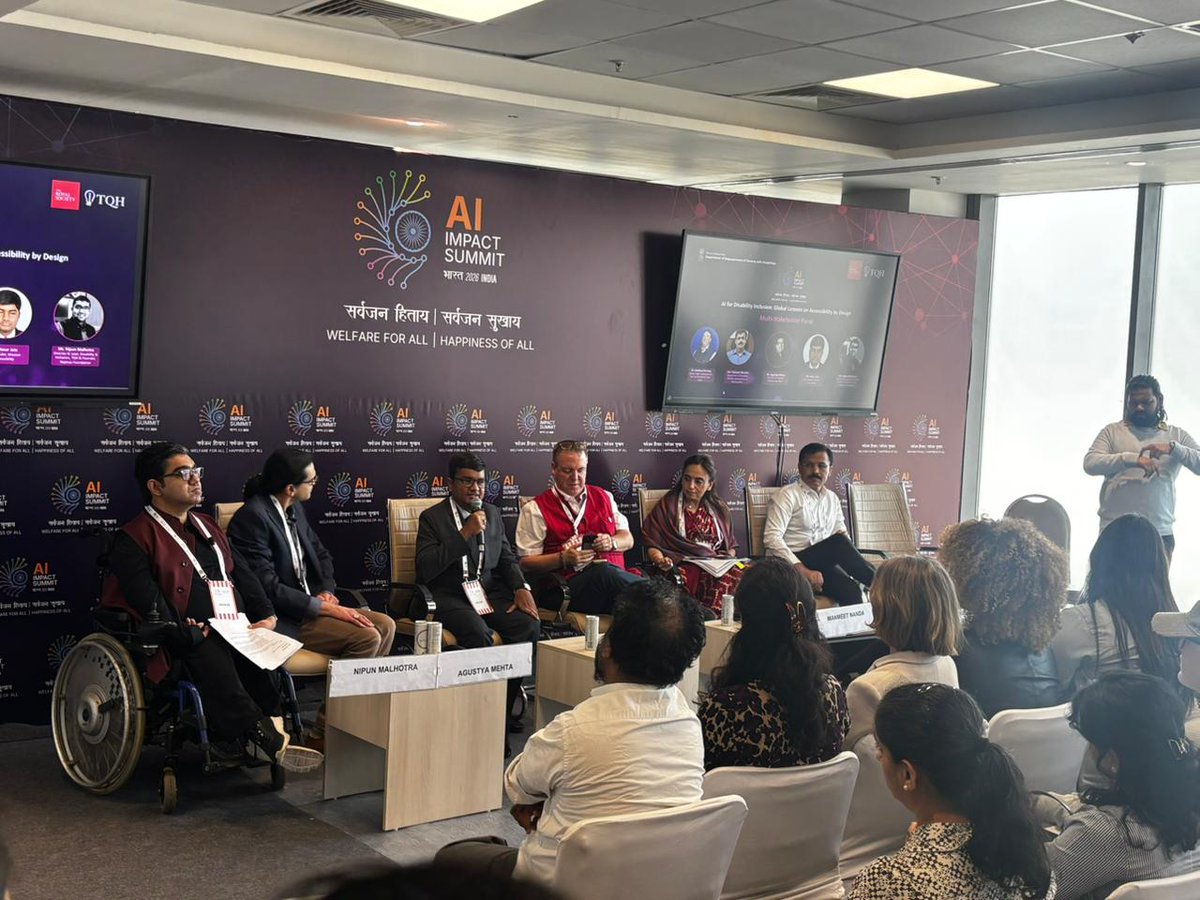 socialpwds's tweet photo. Speaking at the AI Impact Summit 2026 at Bharat Mandapam, Ms. Manmeet Kaur Nanda, Additional Secretary, #DEPwd, highlighted the importance of building an inclusive AI ecosystem during the panel discussion on Inclusive AI for Disability Inclusion: Global Lessons on Accessibility by Design.

She underscored that artificial intelligence must be designed for everyone and called for a structured, collaborative ecosystem to ensure its equitable development. She noted that #DEPwD is actively working with multiple AI-focused startups, while its National Institutes are advancing research and innovation in the field. She cited the work of @NIEPID  in developing the Indian Test of Intelligence as an example of indigenous technological progress.

Emphasizing sustainability, Ms. Nanda stressed that India’s AI models must be affordable, practical, and accessible so that persons with disabilities, including those in rural areas, can benefit equally. With smartphones now widely used, she called for AI solutions that are within everyone’s reach and truly inclusive.

#InclusiveAI #AccessibleIndia 

@PMOIndia @Drvirendrakum13 @blvermaup @GoI_MeitY @OfficialINDIAai @mygovindia @PIB_India 

@