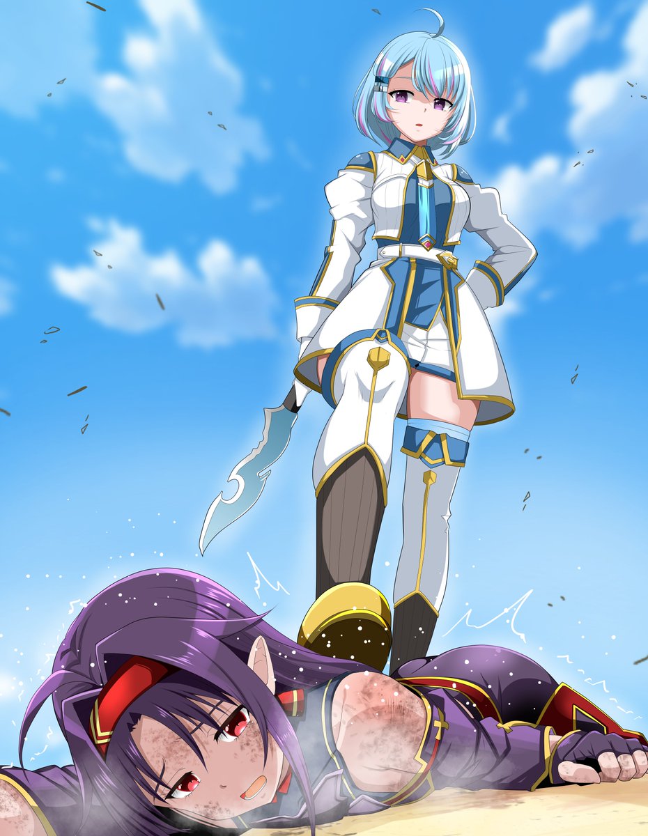 ご依頼作品を納品しましたので公開します💛
#Skeb依頼募集中 
#SAO
フウカが敗北したユウキを踏みつけているシチュ描きました!!!
冷めた目で見下されたい!! 