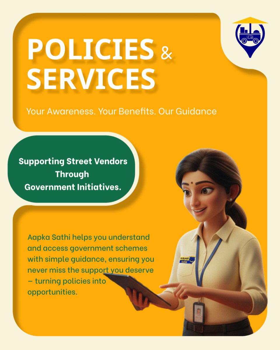 aapkasathi09's tweet photo. Policies create opportunity — awareness unlocks it.
Aapka Sathi helps street vendors access and benefit from relevant government schemes.
👉 Learn more: https://t.co/kG0HlllJCL

#PoliciesAndSchemes #AapkaSathi #VendorSupport https://t.co/RmEySde41T