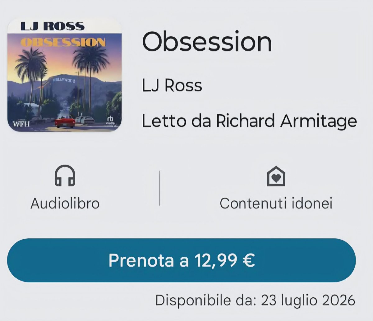 The release of Obsession by LJ Ross, read by #RichardArmitage has been delayed once again, now set to be out on July 23rd.