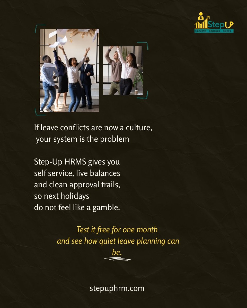 Stepup_HRMS's tweet photo. “Niaje boss, leave yangu iliapprove ama bado” is a system problem.

Step-Up HRMS gives you self service, live balances and a clear team calendar.

Run Pro free for one month and stop gambling with leave.
https://t.co/nIK0NMTPjM

#StepUpHRMS #LeaveManagement #HRKenya https://t.co/1cNcipDOqC
