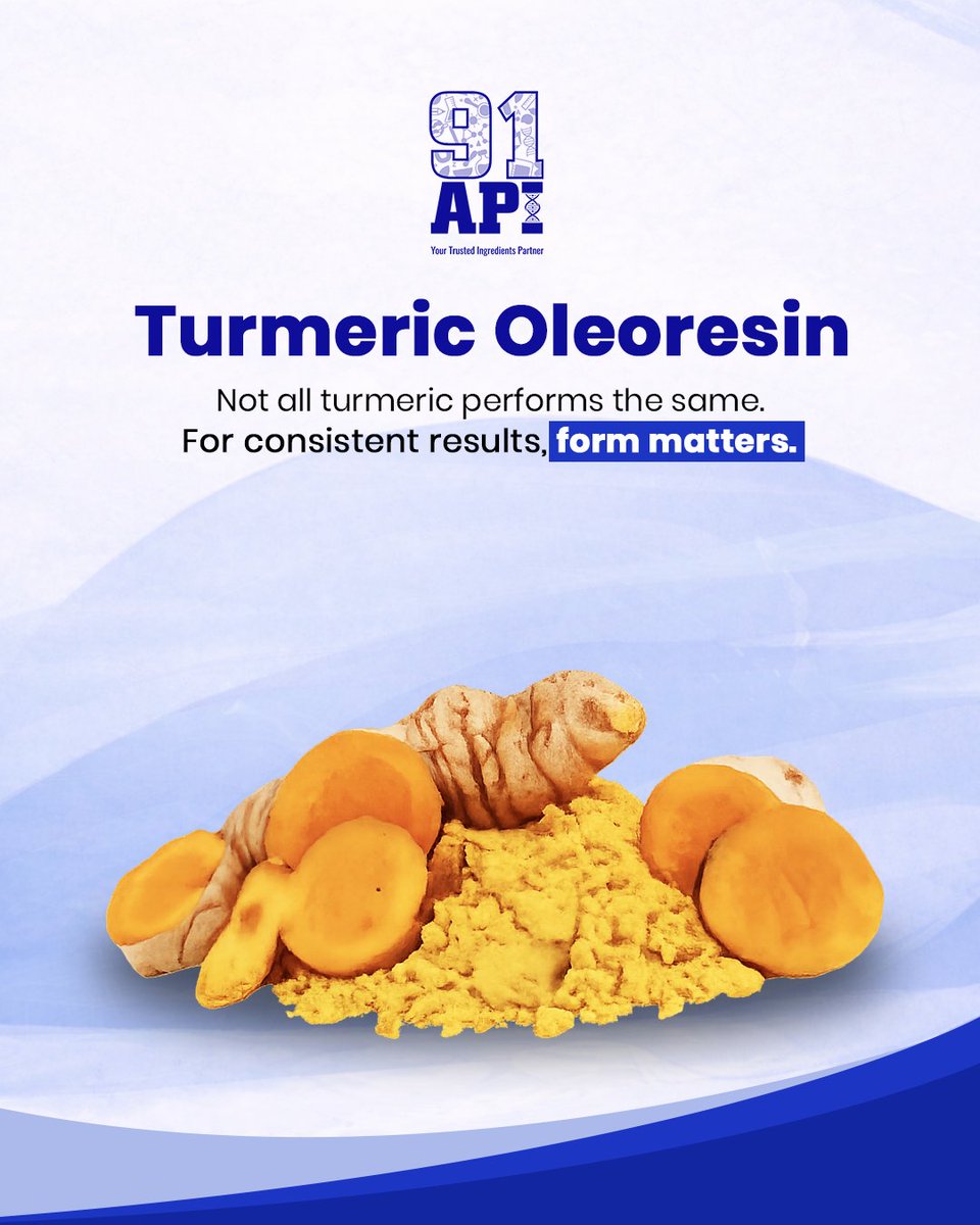the91Api's tweet image. When consistency matters, powder isn’t always enough.

Turmeric Oleoresin delivers precise potency, better stability, and lower inclusion levels across multiple formats.

91API – Your Trusted Ingredients Partner.

#IngredientScience #TurmericExtract #FormulationMatters