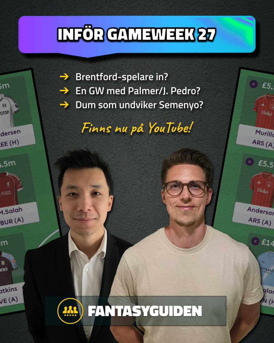 FG_FPL's tweet photo. 🎥 Ny FPL‑video ute!

I detta inför-avsnitt snackar vi upp GW 27 med fokus på de största frågeställningarna inför omgången. (Vi ber om ursäkt för dålig kvalitet på videon och hänvisar till poddspelarna om det stör för mycket🙏)

👉 https://t.co/k5JKwLoHWz
🎧 Finns även som podd. https://t.co/qoeNxRWZEN