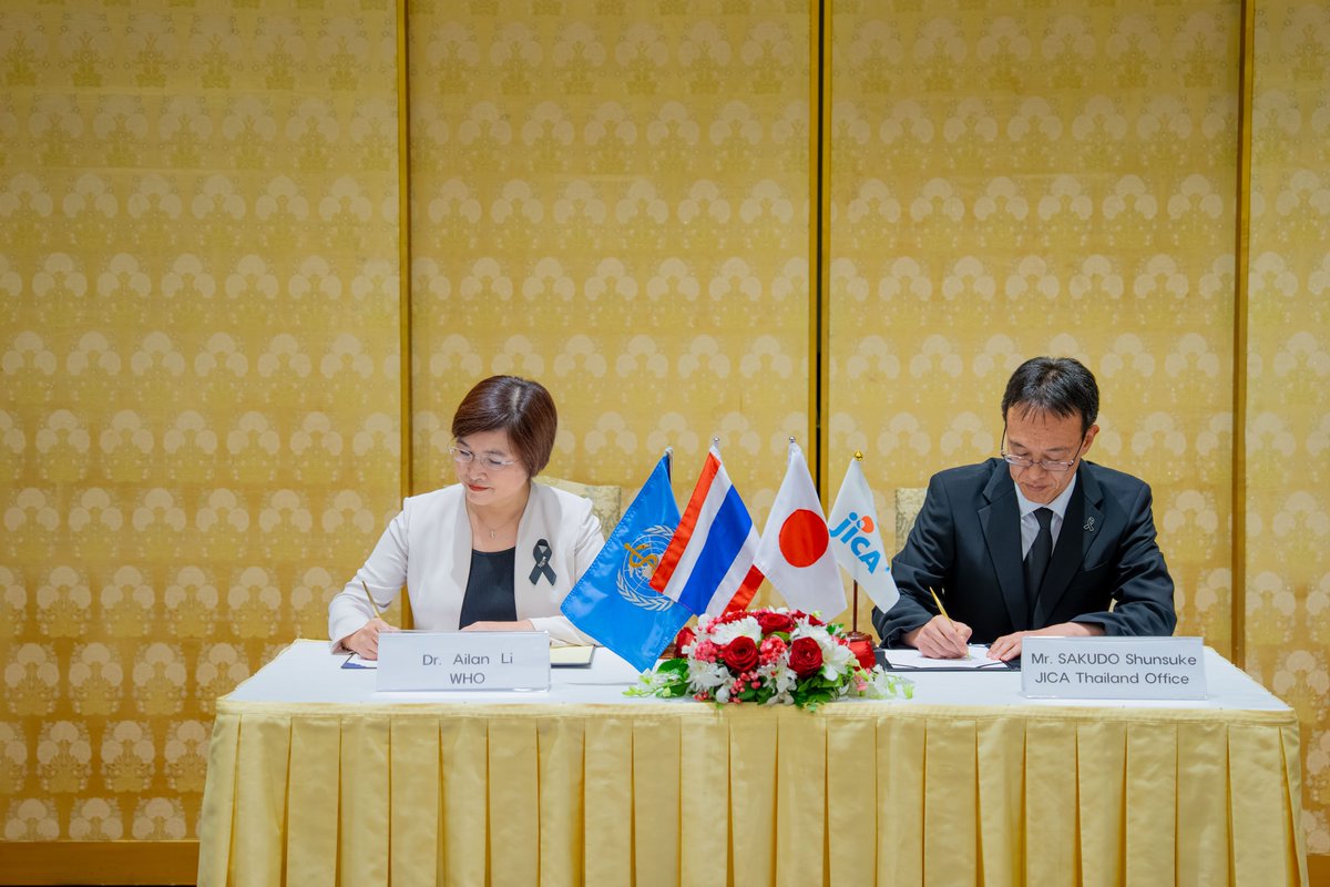 WHOThailand's tweet photo. On 17 Feb, WHO, Japan, and JICA signed a ¥453 million grant to build on MoPH’s ongoing health service efforts and expand access to care for displaced persons and border communities in Tak Province along the Thailand–Myanmar border.
#WHO #Japan #JICA #BorderHealth #HealthForAll https://t.co/jhLckkZAq6