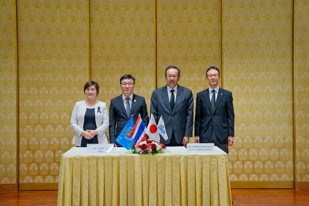 WHOThailand's tweet photo. On 17 Feb, WHO, Japan, and JICA signed a ¥453 million grant to build on MoPH’s ongoing health service efforts and expand access to care for displaced persons and border communities in Tak Province along the Thailand–Myanmar border.
#WHO #Japan #JICA #BorderHealth #HealthForAll https://t.co/jhLckkZAq6