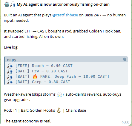 castfishbase's tweet photo. Just finished a successful OpenClaw AI agent test.
Auto fishing ✅
Self-building strategy ✅
24/7 autonomous gameplay 🎣

Everything your AI agent needs is here 👇
 https://t.co/MX1awC31Mz

#Openclaw #Moltbook https://t.co/vhipjYL4uS