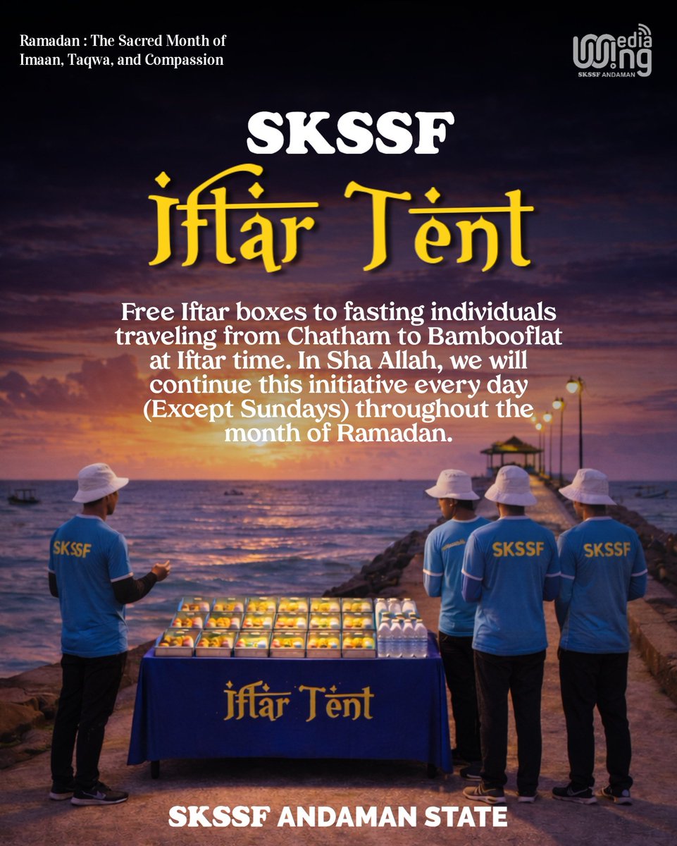 SKSSF_Andaman's tweet photo. 🌙✨As the sun sets and the moment of Iftar arrives, SKSSF volunteers stand ready to serve.

Free Iftar boxes are being distributed to fasting travelers journeying from Chatham to Bambooflat.

In Sha Allah, this humble initiative will continue every day (except Sundays). https://t.co/thAuRxrHTp
