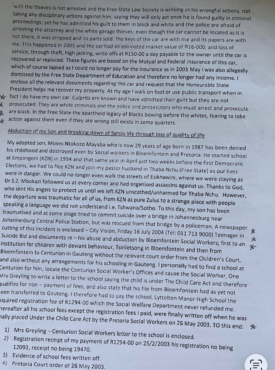 LeratoPillayZA's tweet photo. Department of Education 🇿🇦hit with Massive Fraud Allegations 👇
Please help me Expose this Crime : 
“I am a 78 year old abused African female South African citizen who has been abused since 1990. I am a qualified educator. I was made a ghost teacher in KZN & Free State dpt.of Education.

 In the Free State criminals were fraudulently receiving my salary using my persal (employee) number, I discovered this from SARS after SARS stated that I had not submitted my tax returns for income received but I never received that income, I had to make an affidavit stating that.

I sent the attached petition to the State President but nothing was done. I have opened police cases as attached but the police have failed me! High ranking gvt. officials are being protected.

Cases were opened, no movement. I was assaulted by the police and the church many times. The very church that my late husband served for over forty years because I was challenging them on the lump sum pension pay out that the church was suppose to pay me after my late husband's death.

All case numbers are on the attached docs.CasenosFS959/05/04 236/04/04&960/05/04&159/03/2016 JHB124/12/04KZN422/8/9&409/8/99

Please read the attached petition it contains full details of my problem.”
I have her contact details in my possession.
