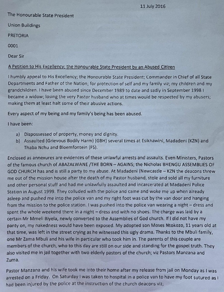 LeratoPillayZA's tweet photo. Department of Education 🇿🇦hit with Massive Fraud Allegations 👇
Please help me Expose this Crime : 
“I am a 78 year old abused African female South African citizen who has been abused since 1990. I am a qualified educator. I was made a ghost teacher in KZN & Free State dpt.of Education.

 In the Free State criminals were fraudulently receiving my salary using my persal (employee) number, I discovered this from SARS after SARS stated that I had not submitted my tax returns for income received but I never received that income, I had to make an affidavit stating that.

I sent the attached petition to the State President but nothing was done. I have opened police cases as attached but the police have failed me! High ranking gvt. officials are being protected.

Cases were opened, no movement. I was assaulted by the police and the church many times. The very church that my late husband served for over forty years because I was challenging them on the lump sum pension pay out that the church was suppose to pay me after my late husband's death.

All case numbers are on the attached docs.CasenosFS959/05/04 236/04/04&960/05/04&159/03/2016 JHB124/12/04KZN422/8/9&409/8/99

Please read the attached petition it contains full details of my problem.”
I have her contact details in my possession.