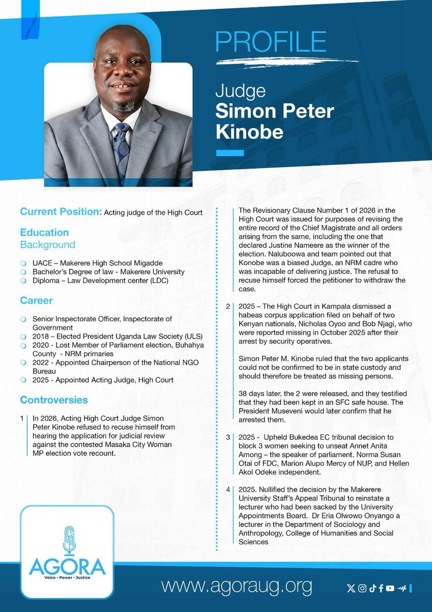Judge Simon Peter Kinobe's profile.

#UgandaJudiciaryExhibition